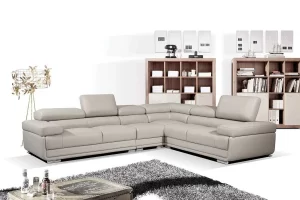 ES ESPINHO Eva Solid Sal Wood Leatherette Upholstered 5 Seater Right Hand Side Facing Modular Sectional Corner L Shape Sofa Set